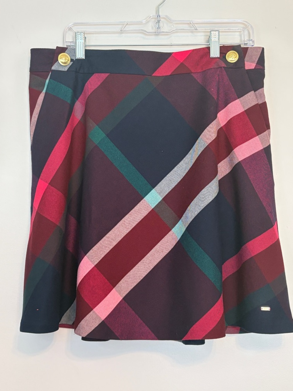 Tommy Hilfiger Plaid Skater Skirt in Navy, Burgundy & Pink